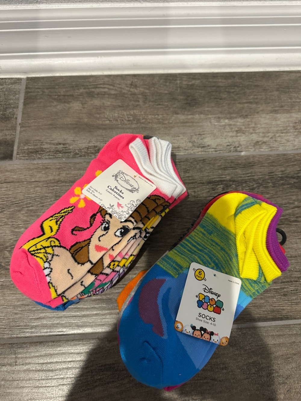 Disney Tsum Tsum Bright Blue Yellow Purple Ankle Socks and Princess Bright Multi